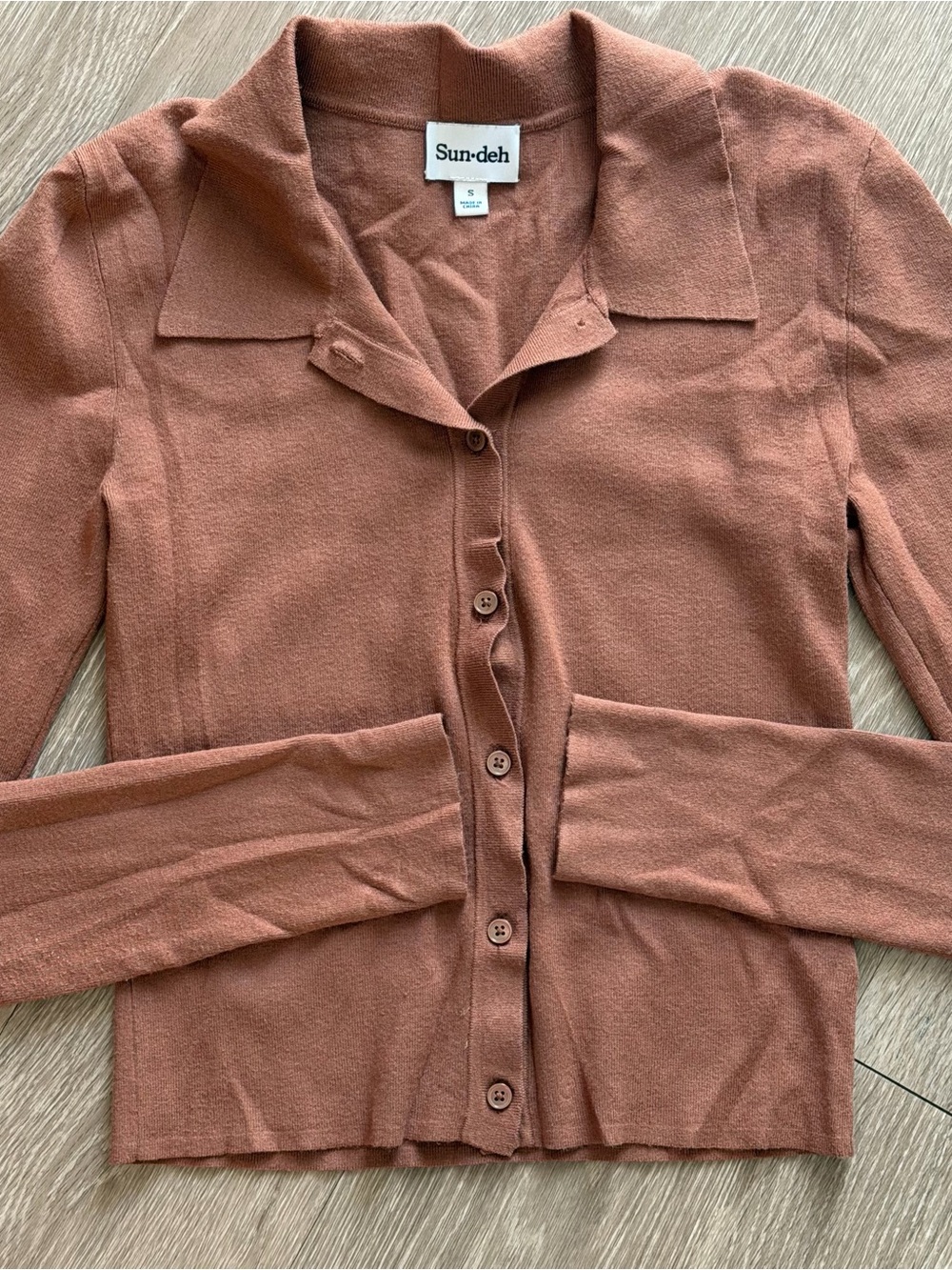 Aritzia Sunday Best Cece Rib Knit Button Up Polo Sweater Epicurean Brown Small